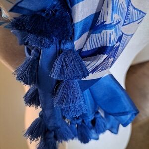 NWT GEMMA LAYNE 100% Silk Scarf Blues Tropical Print